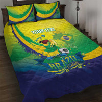 Brazil Football 2026 Custom Quilt Bed Set Come On Selecao Brasil Parrot Mascot