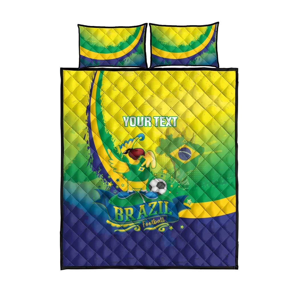Brazil Football 2026 Custom Quilt Bed Set Come On Selecao Brasil Parrot Mascot
