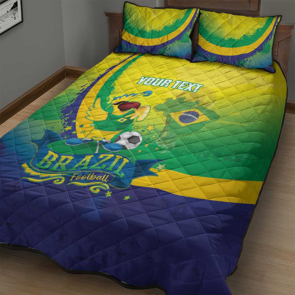 Brazil Football 2026 Custom Quilt Bed Set Come On Selecao Brasil Parrot Mascot