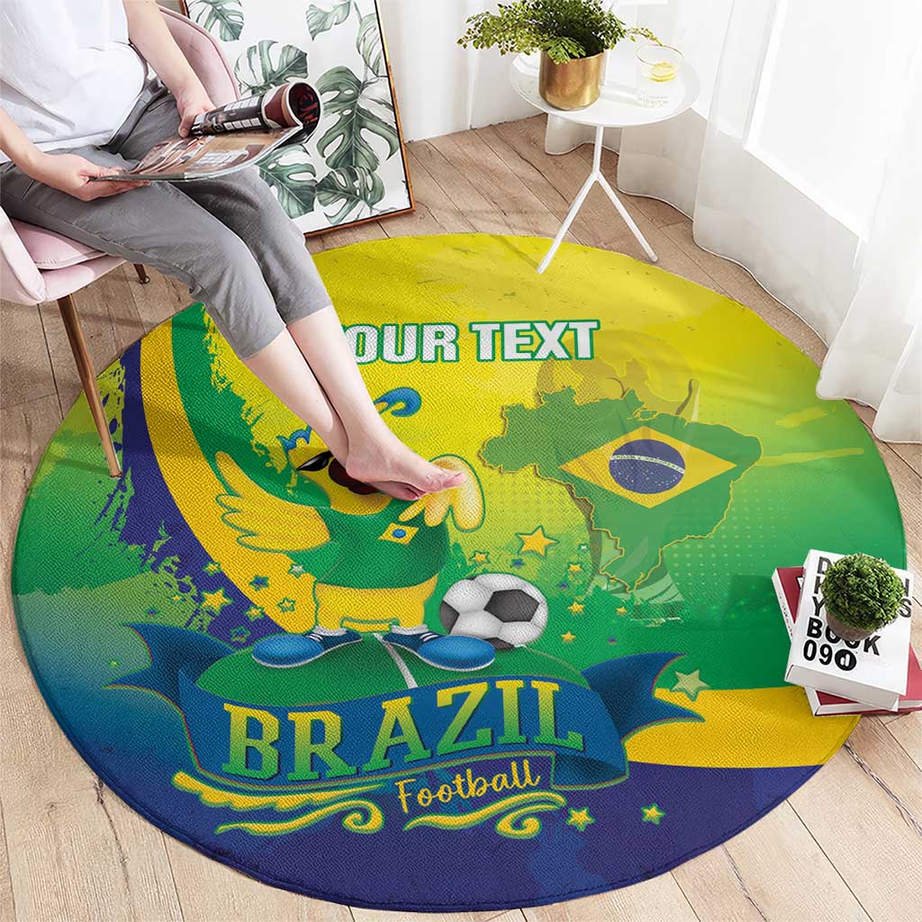 Brazil Football 2026 Custom Round Carpet Come On Selecao Brasil Parrot Mascot