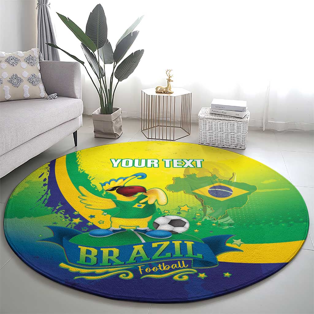 Brazil Football 2026 Custom Round Carpet Come On Selecao Brasil Parrot Mascot