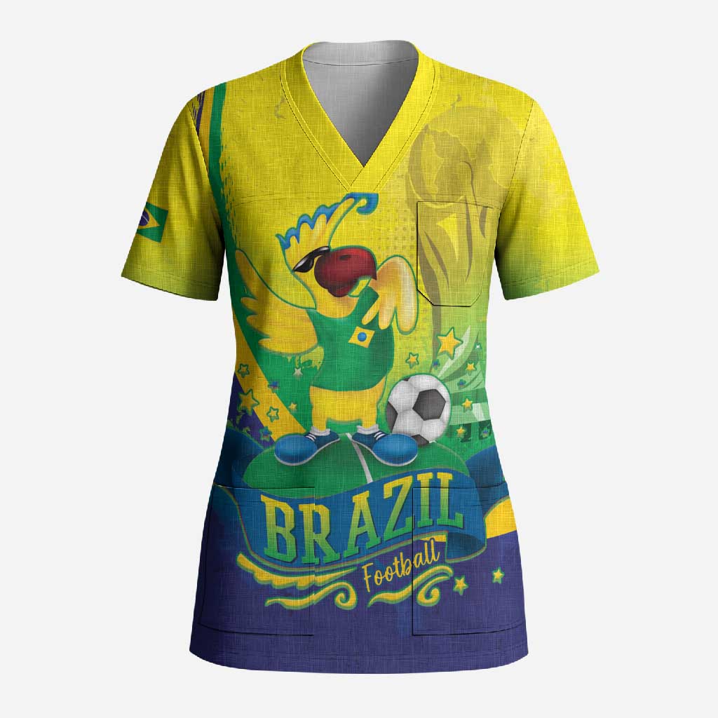 Brazil Football 2026 Custom Scrub Top Come On Selecao Brasil Parrot Mascot