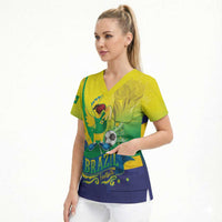 Brazil Football 2026 Custom Scrub Top Come On Selecao Brasil Parrot Mascot