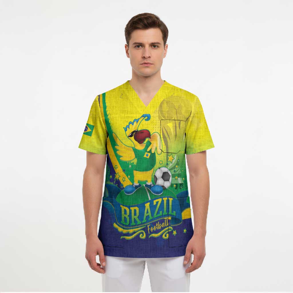 Brazil Football 2026 Custom Scrub Top Come On Selecao Brasil Parrot Mascot