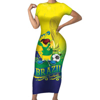Brazil Football 2026 Custom Short Sleeve Bodycon Dress Come On Selecao Brasil Parrot Mascot