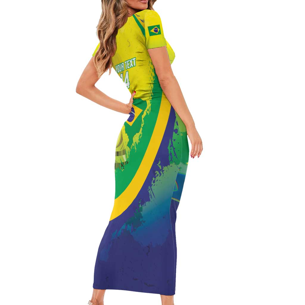 Brazil Football 2026 Custom Short Sleeve Bodycon Dress Come On Selecao Brasil Parrot Mascot
