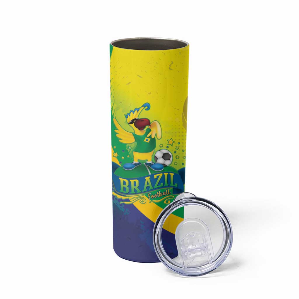 Brazil Football 2026 Custom Skinny Tumbler Come On Selecao Brasil Parrot Mascot