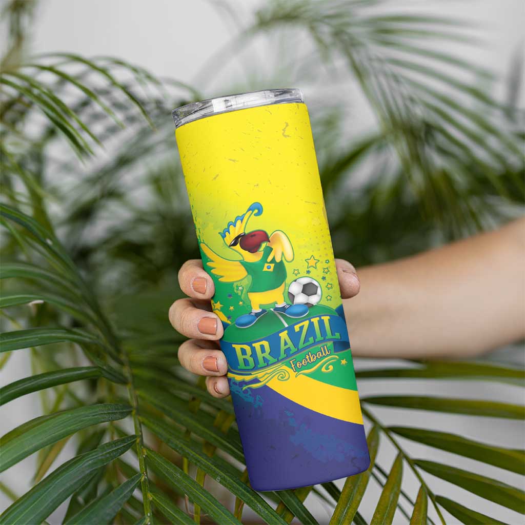 Brazil Football 2026 Custom Skinny Tumbler Come On Selecao Brasil Parrot Mascot