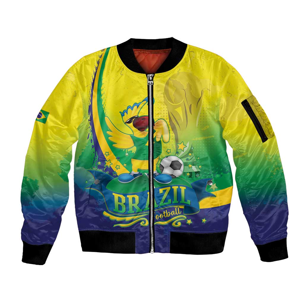 Brazil Football 2026 Custom Sleeve Zip Bomber Jacket Come On Selecao Brasil Parrot Mascot