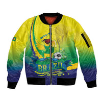Brazil Football 2026 Custom Sleeve Zip Bomber Jacket Come On Selecao Brasil Parrot Mascot