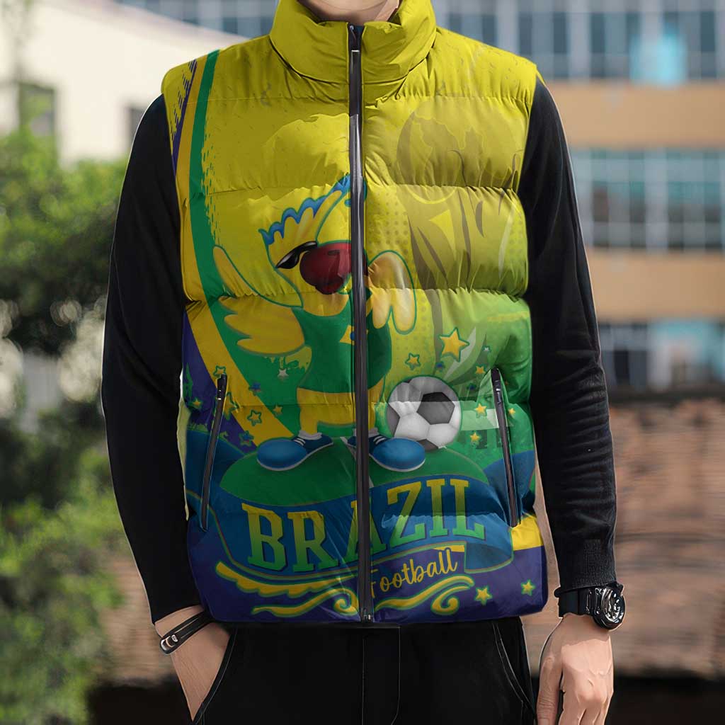 Brazil Football 2026 Custom Sleeveless Puffer Jacket Come On Selecao Brasil Parrot Mascot
