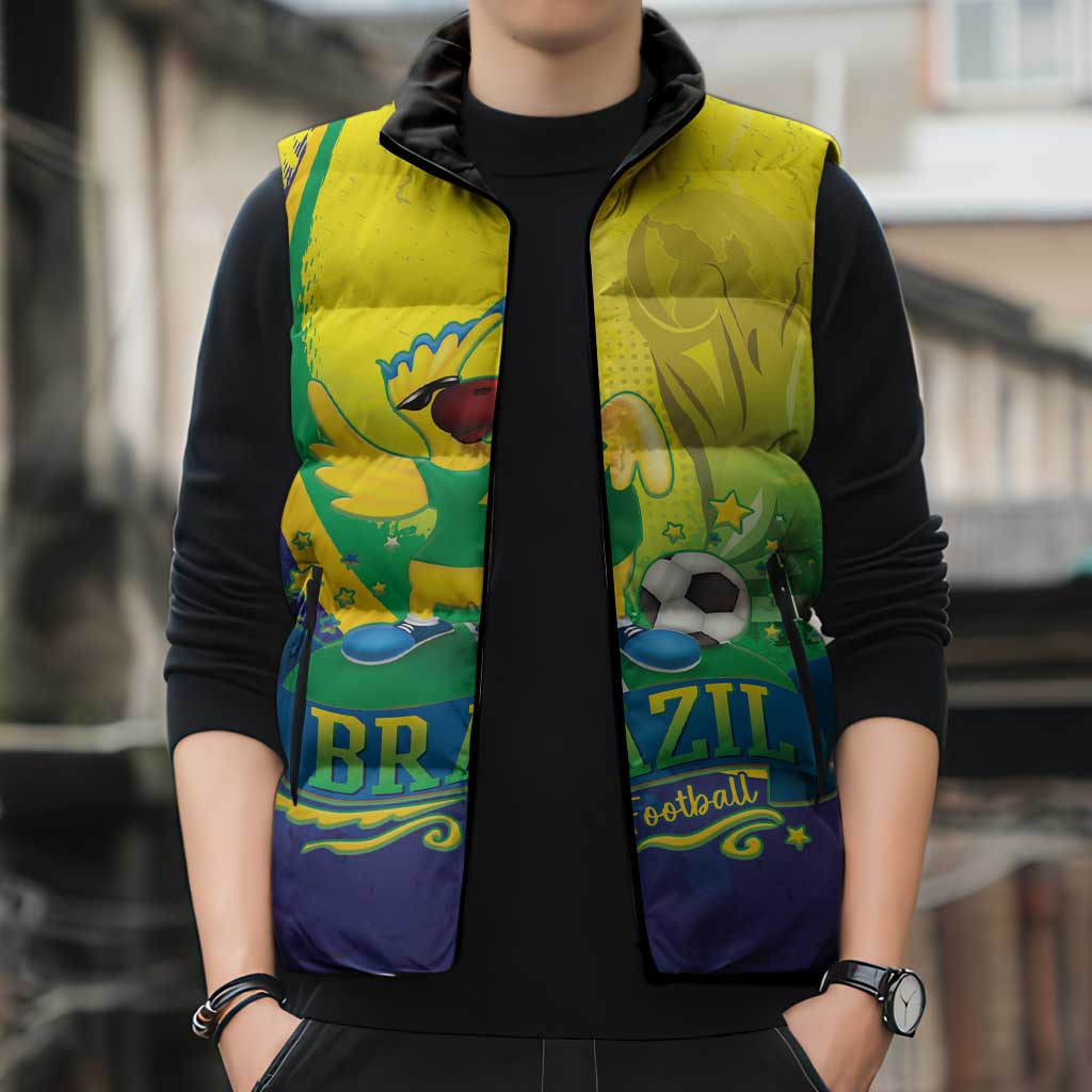 Brazil Football 2026 Custom Sleeveless Puffer Jacket Come On Selecao Brasil Parrot Mascot