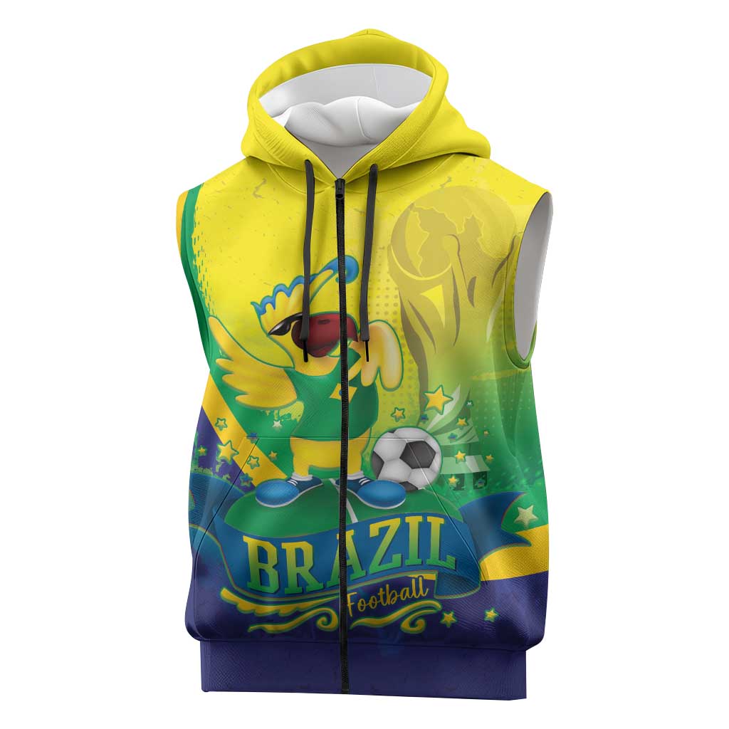 Brazil Football 2026 Custom Sleeveless Zip Hoodie Come On Selecao Brasil Parrot Mascot