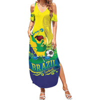 Brazil Football 2026 Custom Summer Maxi Dress Come On Selecao Brasil Parrot Mascot