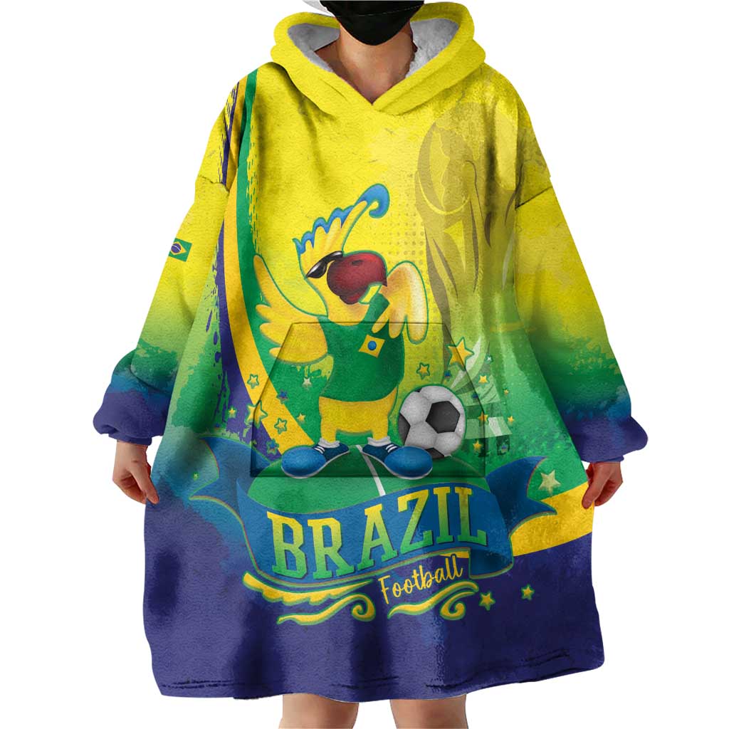 Brazil Football 2026 Custom Wearable Blanket Hoodie Come On Selecao Brasil Parrot Mascot