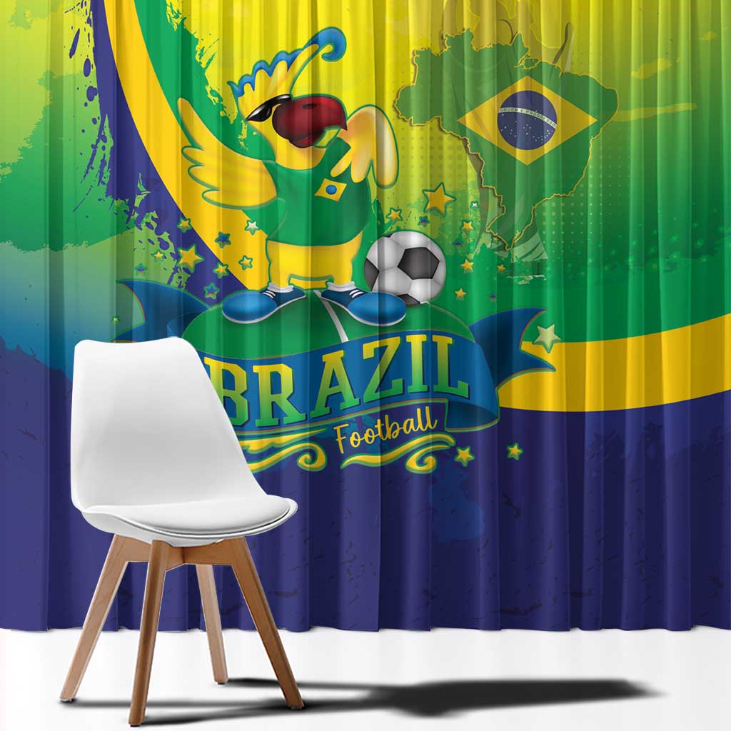 Brazil Football 2026 Custom Window Curtain Come On Selecao Brasil Parrot Mascot