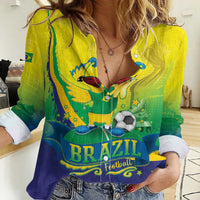 Brazil Football 2026 Custom Women Casual Shirt Come On Selecao Brasil Parrot Mascot
