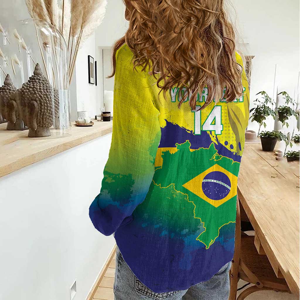 Brazil Football 2026 Custom Women Casual Shirt Come On Selecao Brasil Parrot Mascot