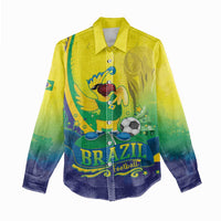 Brazil Football 2026 Custom Women Casual Shirt Come On Selecao Brasil Parrot Mascot
