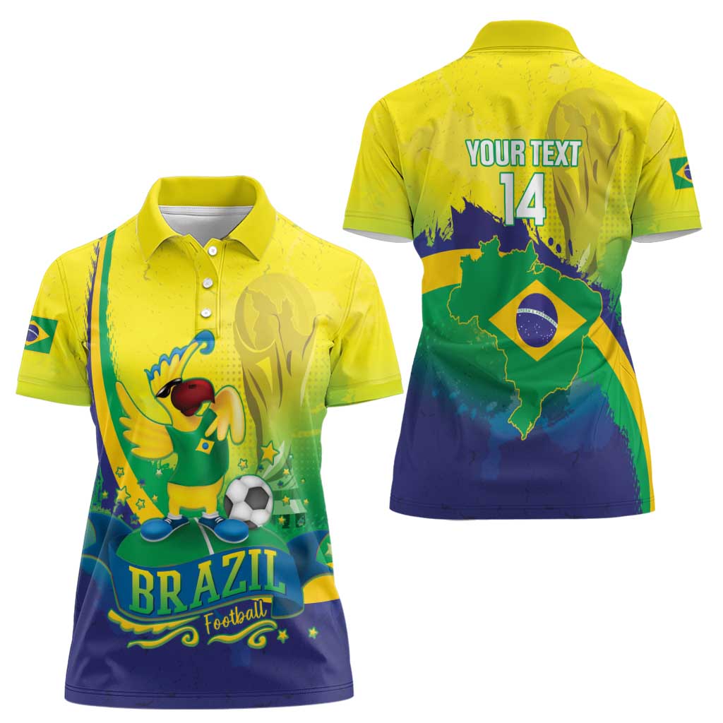 Brazil Football 2026 Custom Women Polo Shirt Come On Selecao Brasil Parrot Mascot