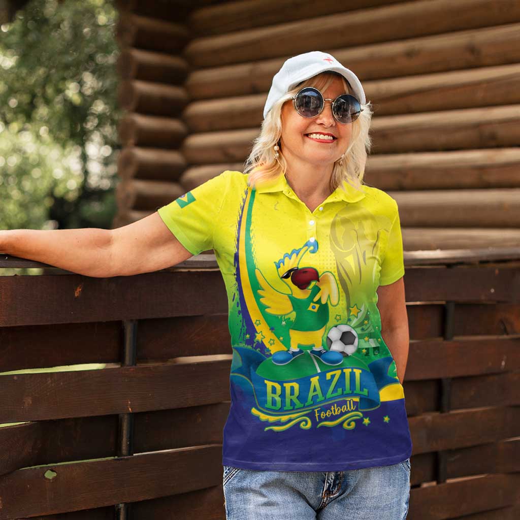 Brazil Football 2026 Custom Women Polo Shirt Come On Selecao Brasil Parrot Mascot