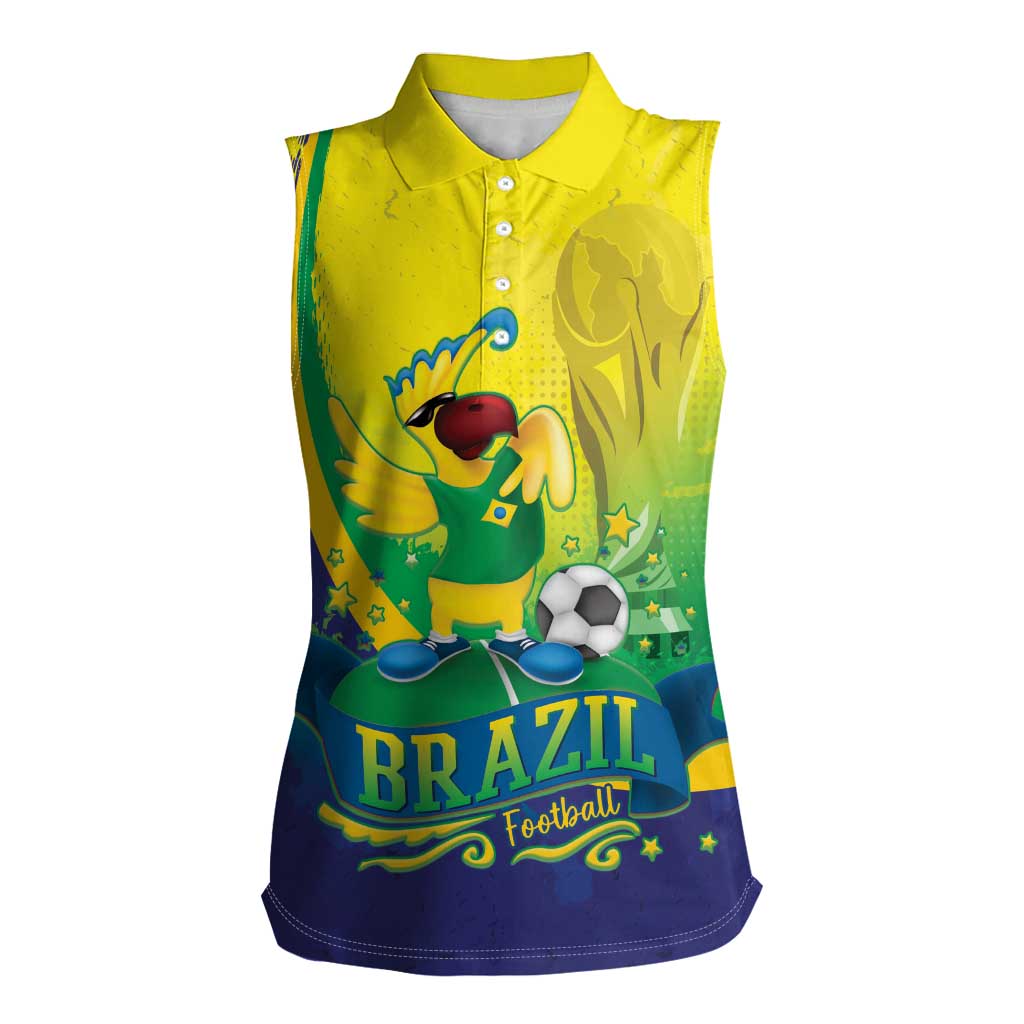 Brazil Football 2026 Custom Women Sleeveless Polo Shirt Come On Selecao Brasil Parrot Mascot