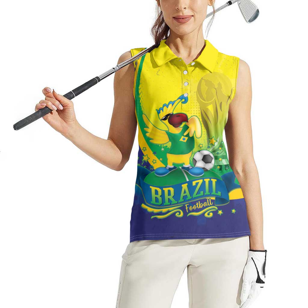 Brazil Football 2026 Custom Women Sleeveless Polo Shirt Come On Selecao Brasil Parrot Mascot
