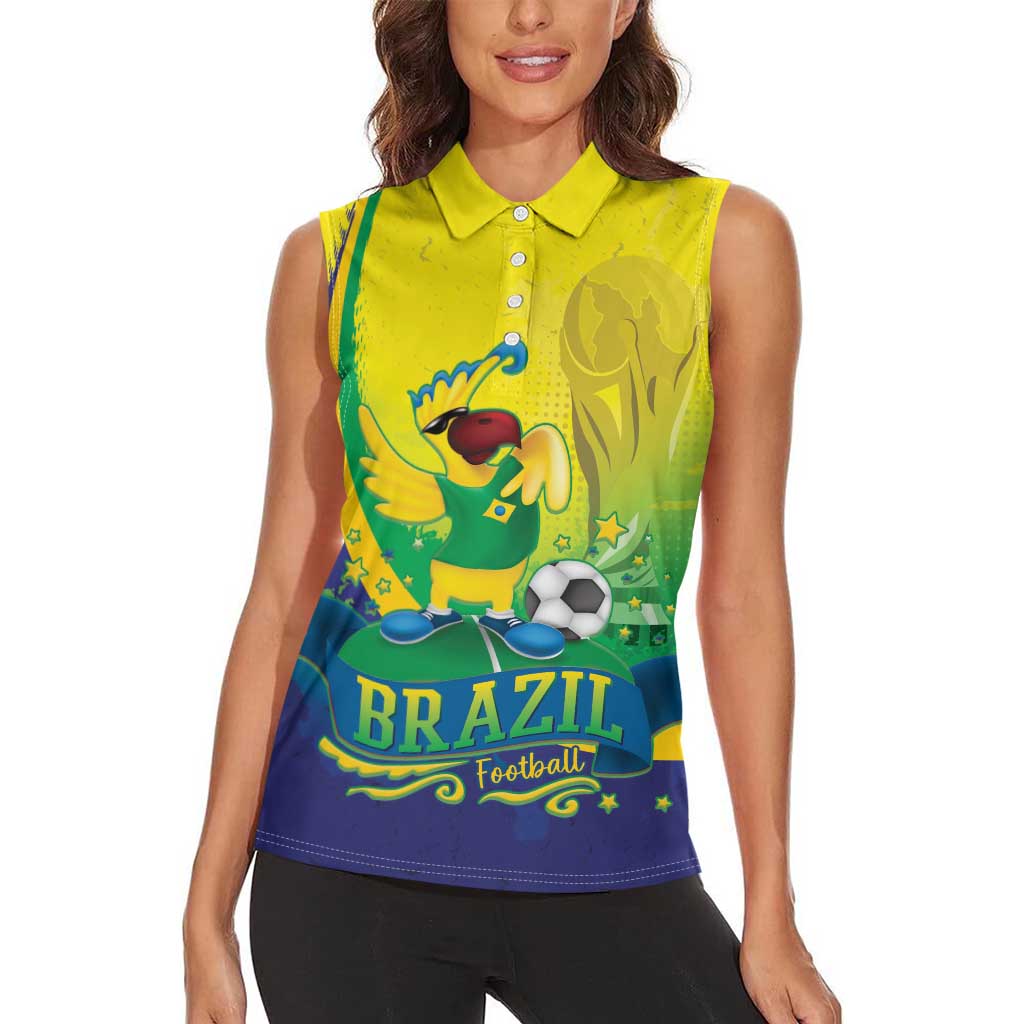 Brazil Football 2026 Custom Women Sleeveless Polo Shirt Come On Selecao Brasil Parrot Mascot