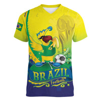 Brazil Football 2026 Custom Women V-Neck T-Shirt Come On Selecao Brasil Parrot Mascot