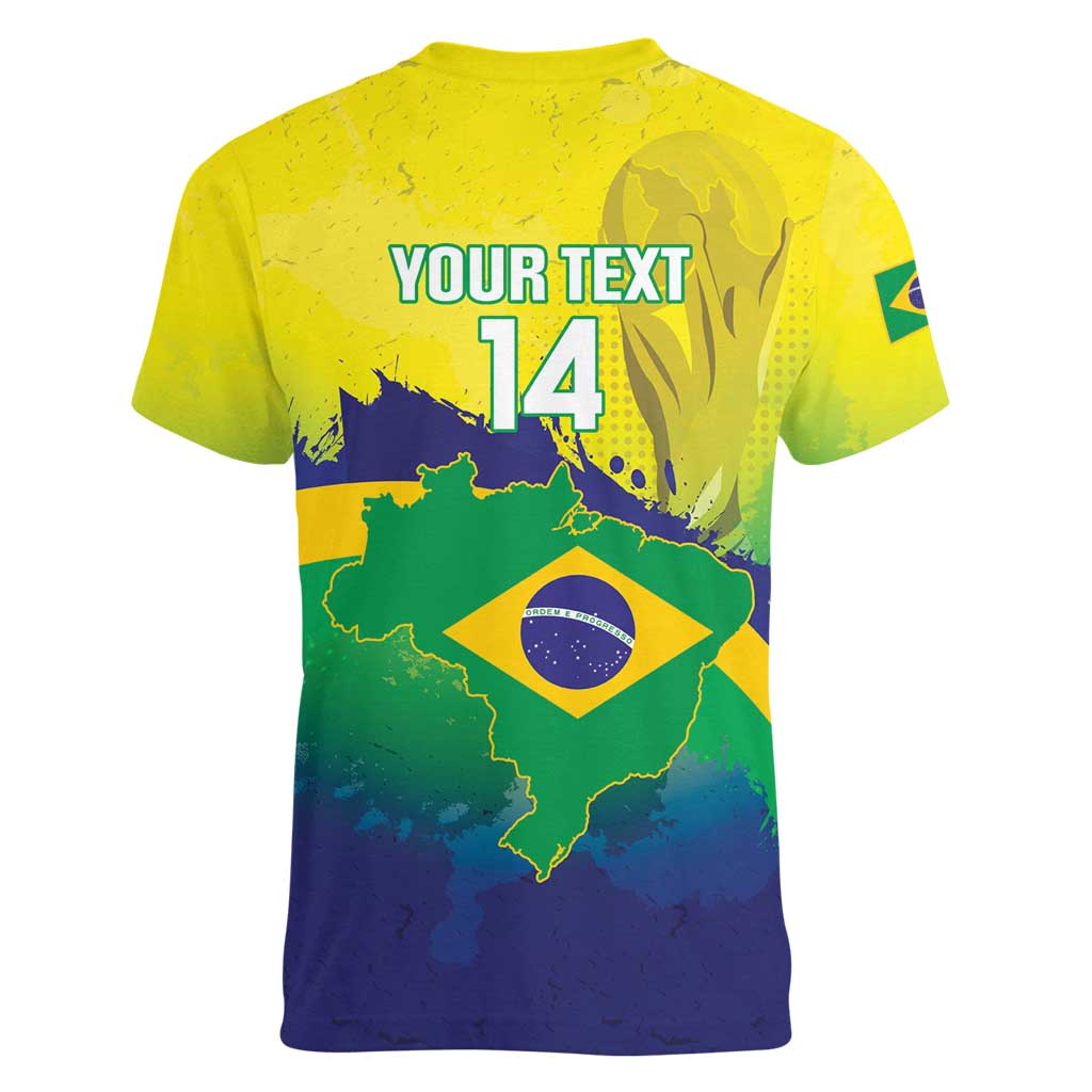 Brazil Football 2026 Custom Women V-Neck T-Shirt Come On Selecao Brasil Parrot Mascot
