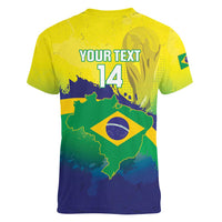 Brazil Football 2026 Custom Women V-Neck T-Shirt Come On Selecao Brasil Parrot Mascot