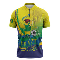 Brazil Football 2026 Custom Zipper Polo Shirt Come On Selecao Brasil Parrot Mascot