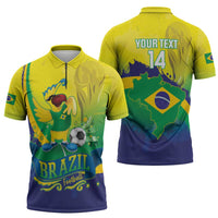 Brazil Football 2026 Custom Zipper Polo Shirt Come On Selecao Brasil Parrot Mascot