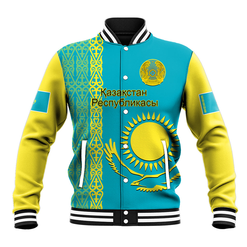 Personalised Kazakhstan Baseball Jacket Kazakh Traditional Pattern Blue Version - Wonder Print Shop