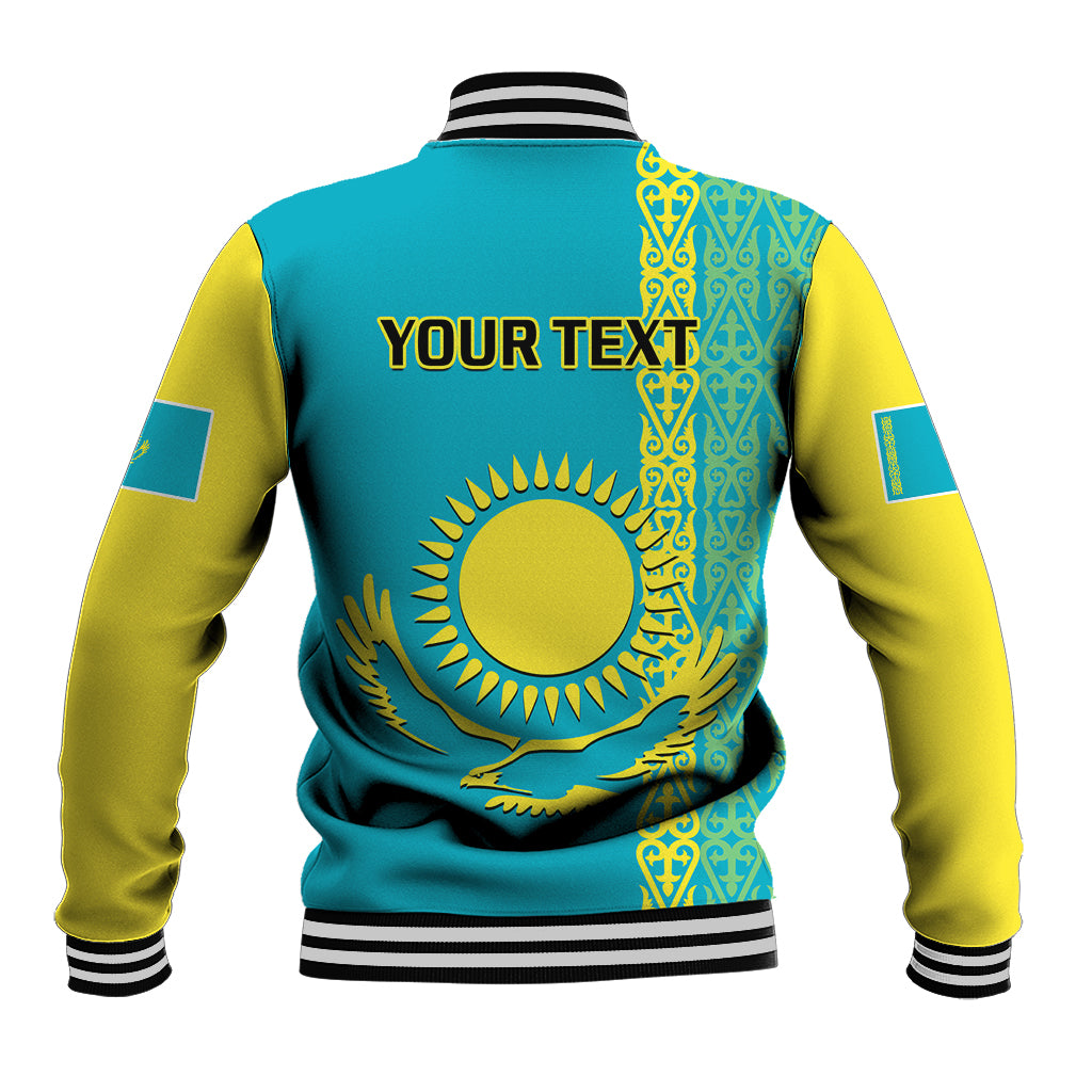 Personalised Kazakhstan Baseball Jacket Kazakh Traditional Pattern Blue Version - Wonder Print Shop