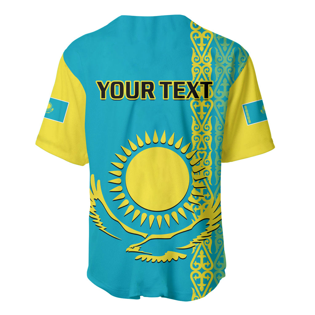 Personalised Kazakhstan Baseball Jersey Kazakh Traditional Pattern Blue Version - Wonder Print Shop