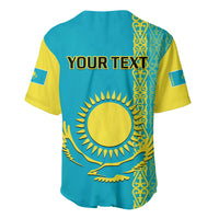 Personalised Kazakhstan Baseball Jersey Kazakh Traditional Pattern Blue Version - Wonder Print Shop