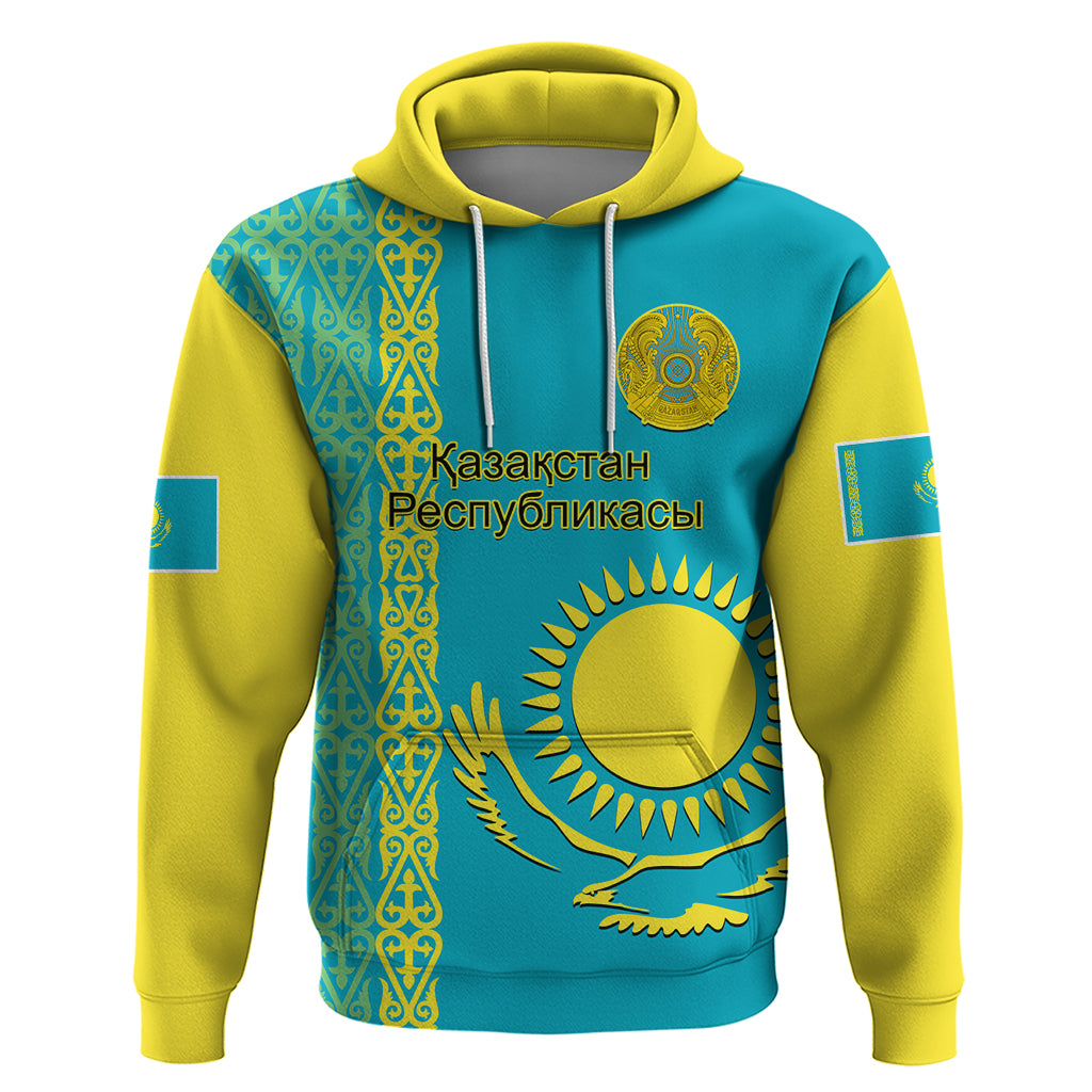 Custom Kazakhstan Hoodie Kazakh Traditional Pattern Blue Version - Wonder Print Shop