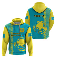 Custom Kazakhstan Hoodie Kazakh Traditional Pattern Blue Version - Wonder Print Shop