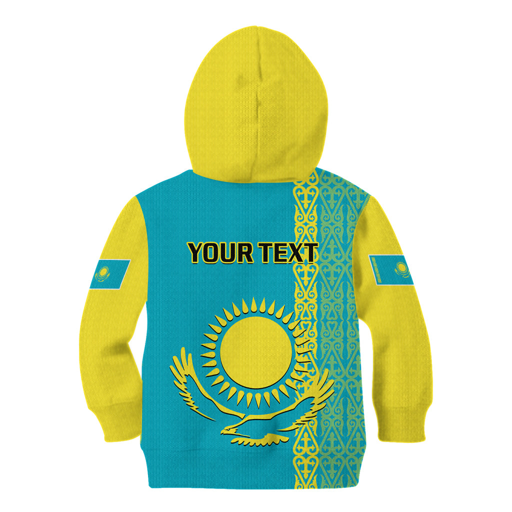 Personalised Kazakhstan Kid Hoodie Kazakh Traditional Pattern Blue Version - Wonder Print Shop