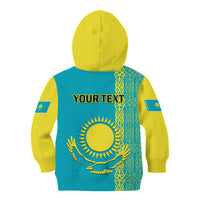 Personalised Kazakhstan Kid Hoodie Kazakh Traditional Pattern Blue Version - Wonder Print Shop
