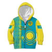 Personalised Kazakhstan Kid Hoodie Kazakh Traditional Pattern Blue Version - Wonder Print Shop