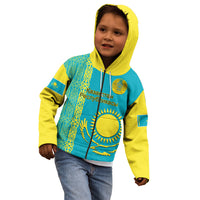 Personalised Kazakhstan Kid Hoodie Kazakh Traditional Pattern Blue Version - Wonder Print Shop