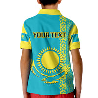 Custom Kazakhstan Polo Shirt for Kid Kazakh Traditional Pattern Blue Version - Wonder Print Shop