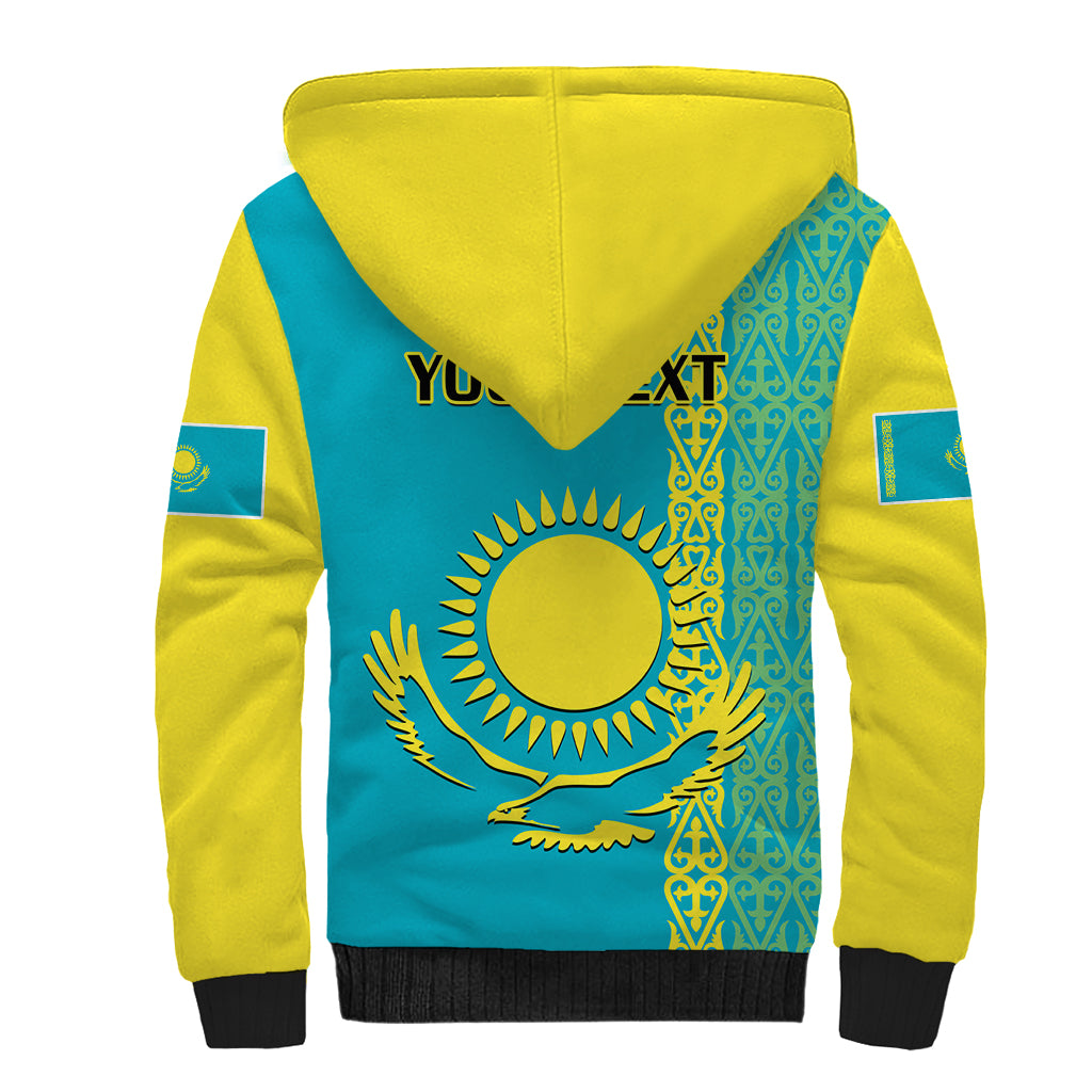 Personalised Kazakhstan Sherpa Hoodie Kazakh Traditional Pattern Blue Version - Wonder Print Shop