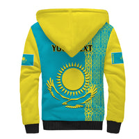 Personalised Kazakhstan Sherpa Hoodie Kazakh Traditional Pattern Blue Version - Wonder Print Shop