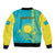 Personalised Kazakhstan Sleeve Zip Bomber Jacket Kazakh Traditional Pattern Blue Version - Wonder Print Shop