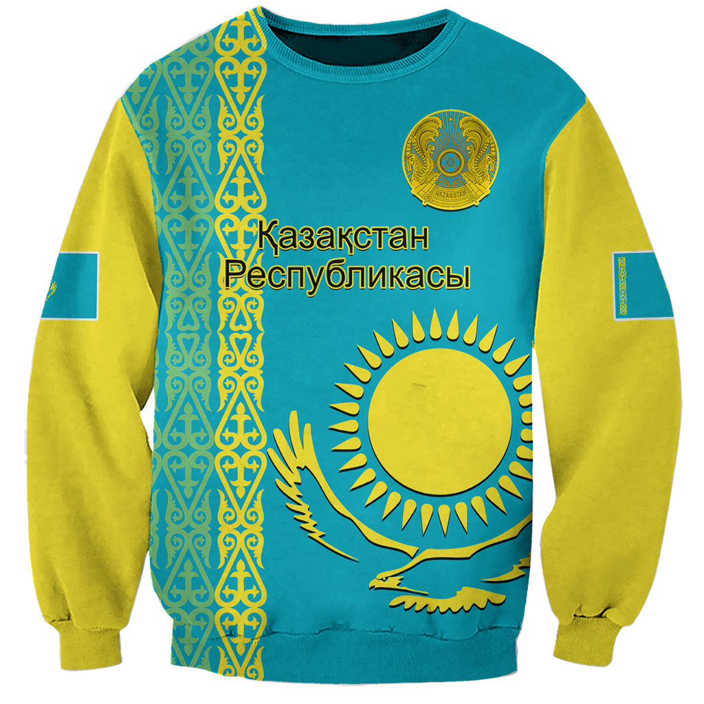 Personalised Kazakhstan Sweatshirt Kazakh Traditional Pattern Blue Version - Wonder Print Shop