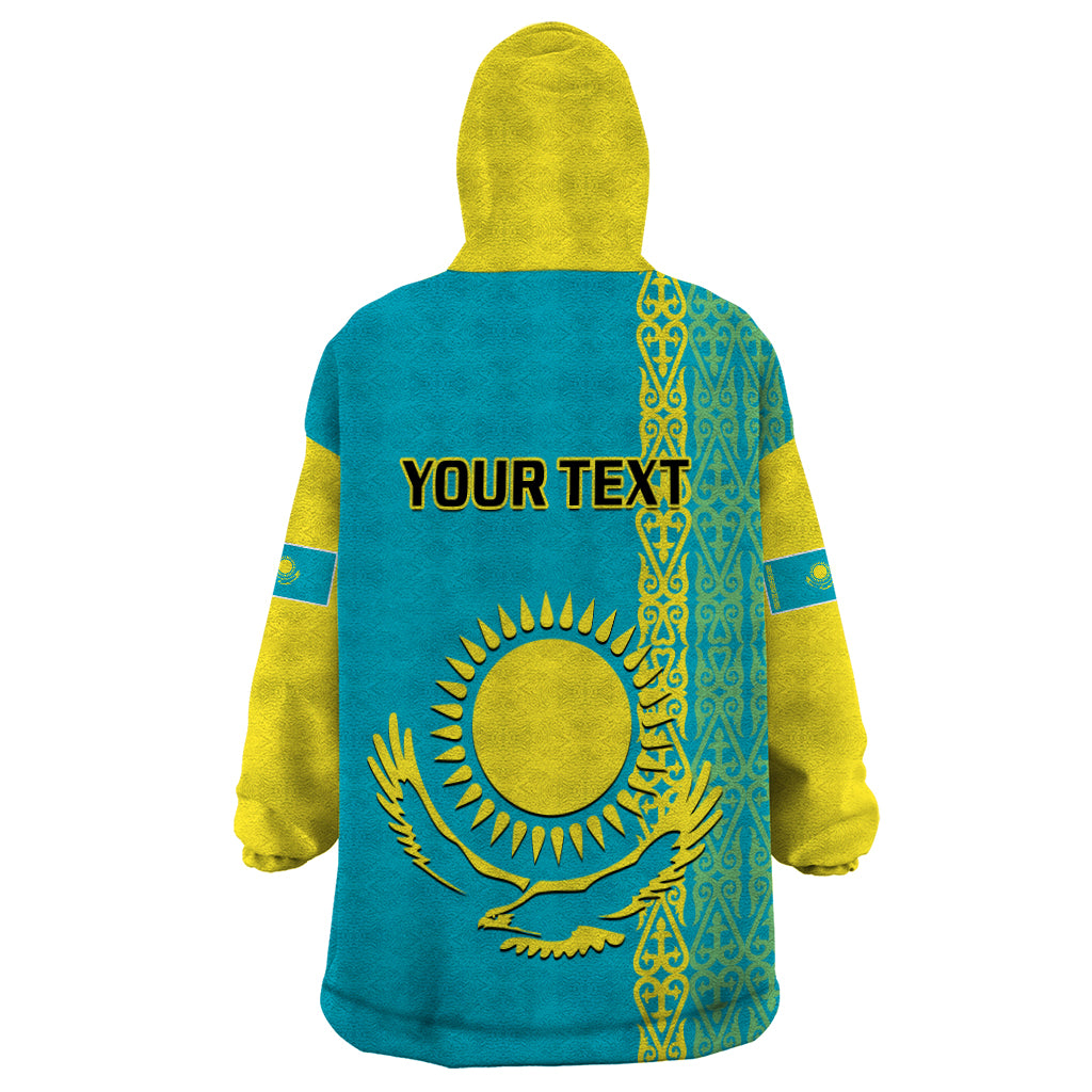 Personalised Kazakhstan Wearable Blanket Hoodie Kazakh Traditional Pattern Blue Version - Wonder Print Shop