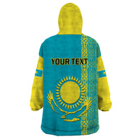 Personalised Kazakhstan Wearable Blanket Hoodie Kazakh Traditional Pattern Blue Version - Wonder Print Shop